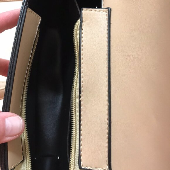 Beige Faux Suede and Faux Leather Crossbody Bag Purse Satchel with Top Handle - Picture 9 of 9